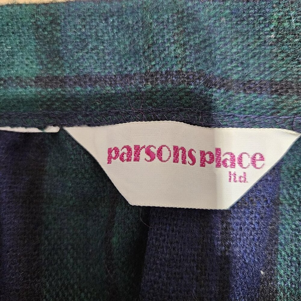 Vintage Parsons Place Wrap Skirt 16 Green Plaid Long Maxi Fringe Button A-Line - Picture 7 of 8